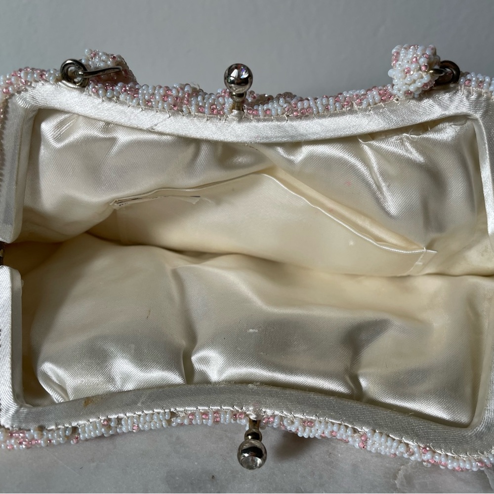 Vintage Made in Japan Glass Beaded Hand Bag - Pink & White - Picture 5 of 7